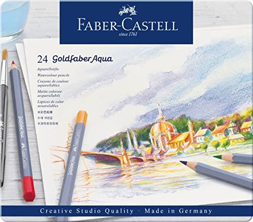 Faber-Castell Goldfaber Aqua Watercolor Pencil Set, 24 Colors in a Tin, 114624