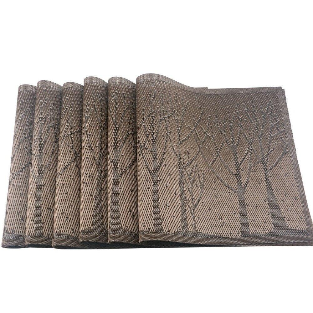 Washable Woven Placemats Tree Theme Non-slip Table Mats For Kitchen Dining Set of 6 Blue Tree/coffee Tree/silver Tree
