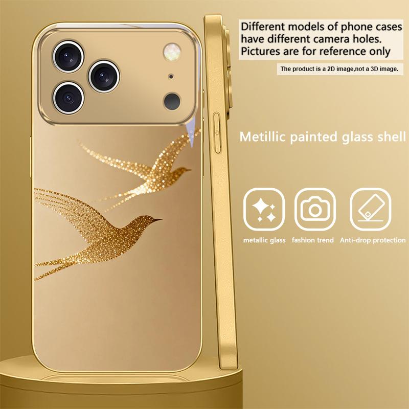 Золотая летящая птица Для IPhone 17 Pro Max 16 17 Pro 15 Pro 14 13 Plus 12 Mini 11 Pro Max XR 16E 17 Air Золотой стеклянный чехол для телефона
