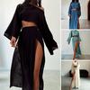 2 Pcs/Set Women Crop Top Skirt Set Long Sleeve Slant Neck Short Top High Waist