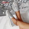 Fashion Aphixta Luxury Silver Crystals Flats Women Slip On Red Sexy Platform Casual Women Shoes Sewing Flats Female Rhinestone Loafer