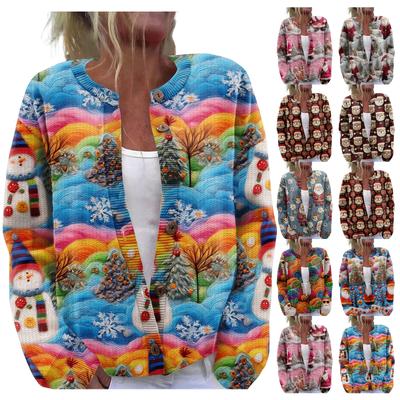 Женский рождественский свитер Милый забавный рождественский свитер Осень и зима Свитер с длинным рукавом вязаный