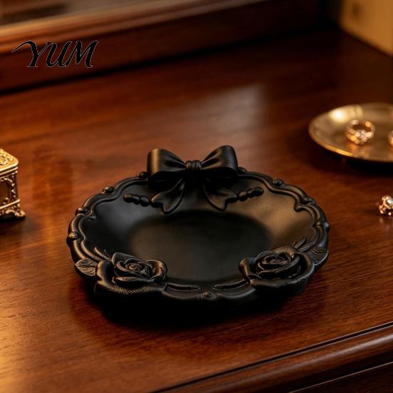 Cute Desk Organizer for Women 3D Printed Bow And Rose Jewelry Tray, Decorative Bowknot Storage French Style Vanity Accessory Rings Earrings Necklaces,