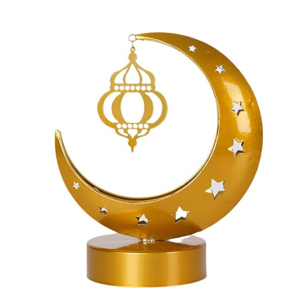 Metal Art Design Ramadan Desk Lamp Wrought Iron Hollow Eid Mubarak Lamp Party Decorations