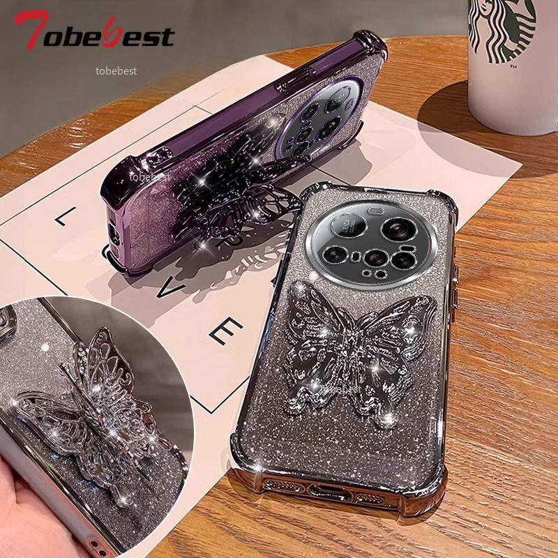 Противоударный чехол с блестящим покрытием для Xiaomi 15 Ultra 14 14T 13 12 11 Pro Lite 3D подставка-бабочка для телефона, браслет из бусин, задняя крышка