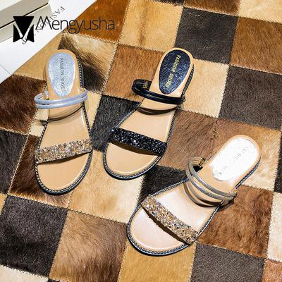 Модные сандалии-гладиаторы Bling Bling женские тапочки летняя пляжная обувь женская двухсторонняя обувь sandalen танкетка кристалл блестящие сандалии mujer