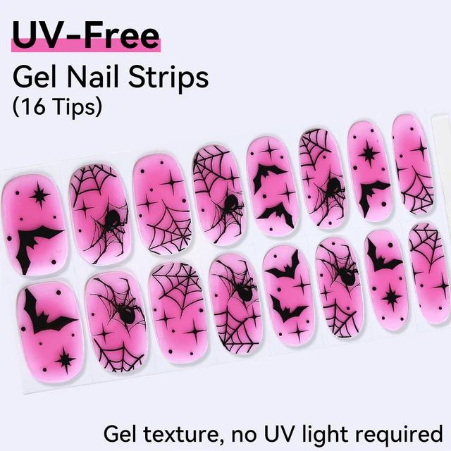 16Tips Non-toxic Gel Nail Strips Full Cover Shining Cherry Design Baking-Free DIY Self-Adhesive Manicure Decoration Nail Art