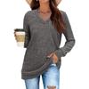 Women's Fashion Loose V-Neck T-Shirt Solid Colour Long Sleeve Pullover Top