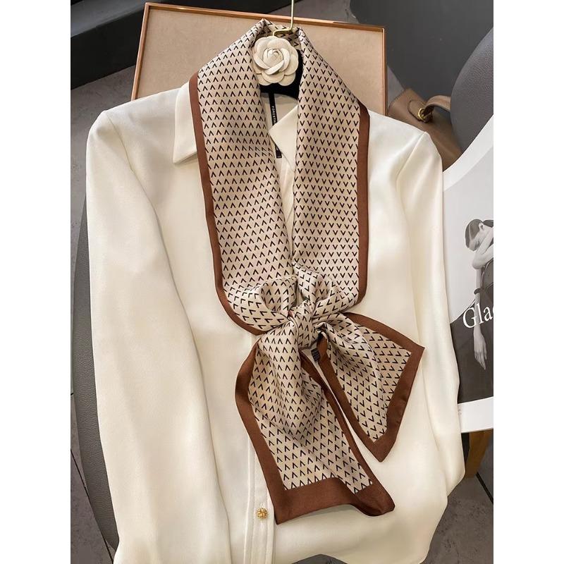 New Neckerchief Female Luxury Long Strip Scarf for Women Silk Shawl Satin Hijab Fashion Wraps Hair Bands Ribbon Headband Bandana