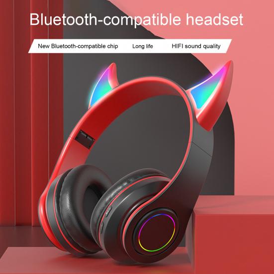 Bluetooth-совместимые наушники со светодиодной подсветкой, милые чертовские ушки, Hi-Fi стерео с басами, беспроводная гарнитура для детей