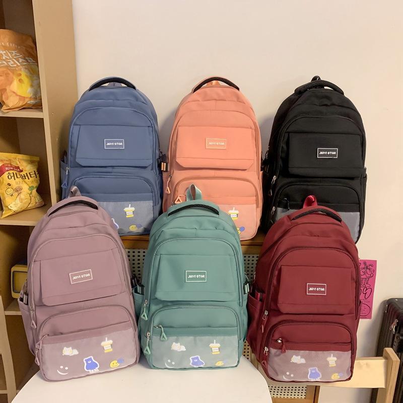 Студенческий школьный женский однотонный рюкзак большой емкости