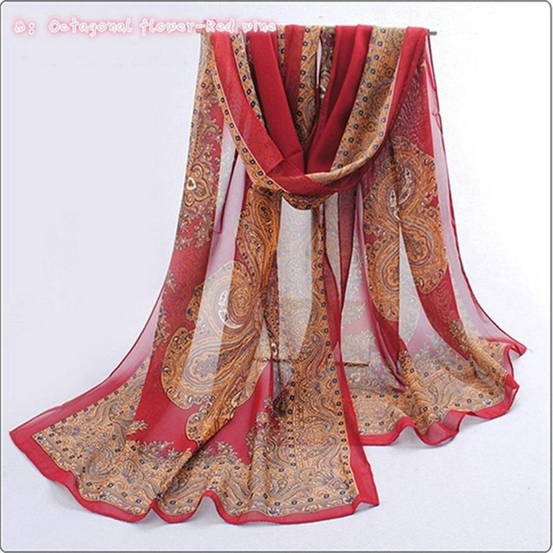 Fashion Women Chiffon Scarf Polyester Print Autumn Summer Pattern Silk Scarves Shawl
