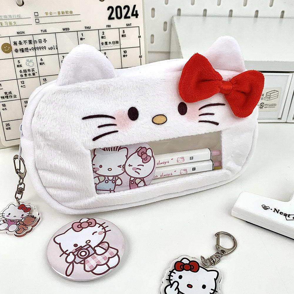 Hello Kitty Character Plush Pen Organizer With Large View Window For Students