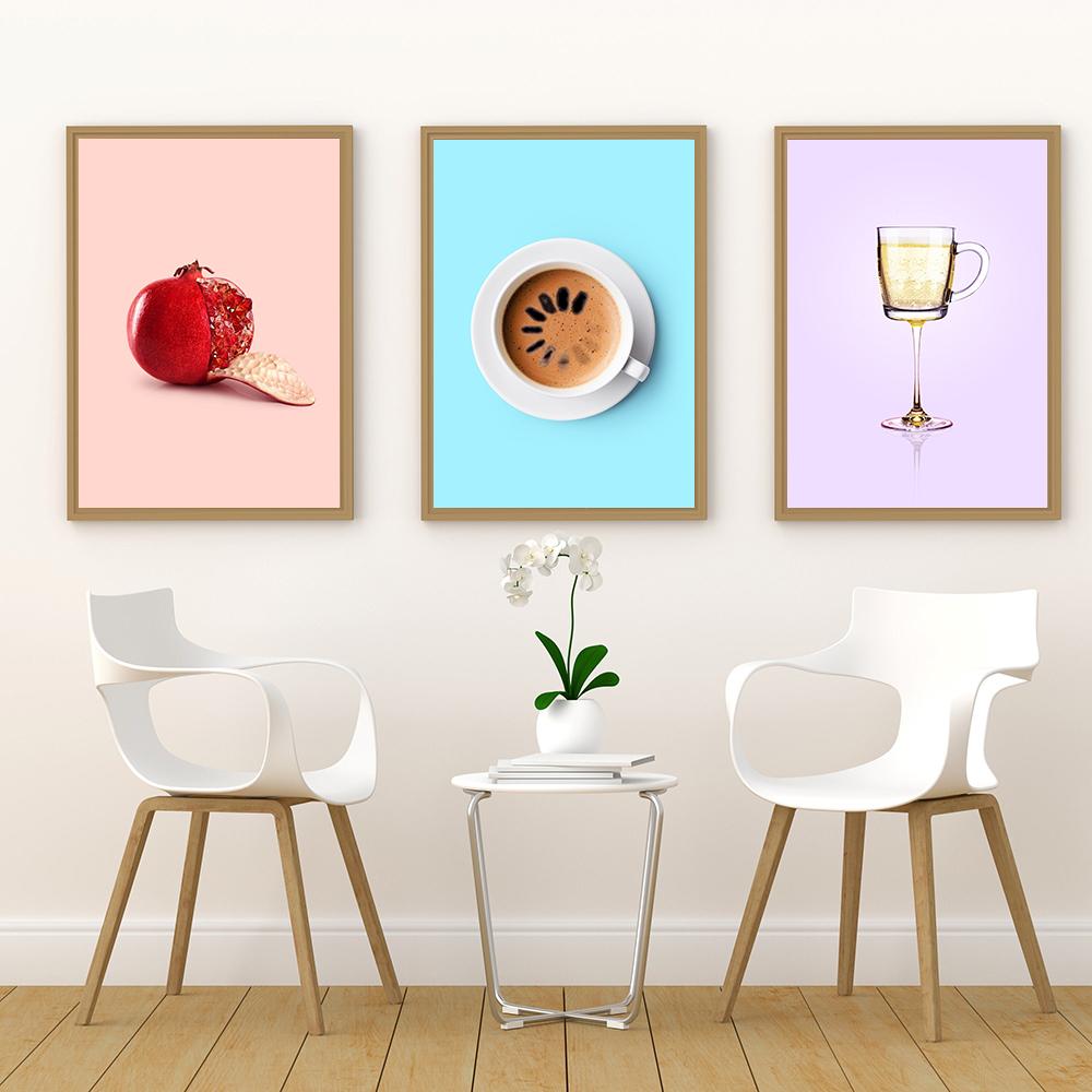 Pizza Champagne Fruit Cream Poster and Print Cartoon Food Canvas Painting Wall Art Pictures Kitchen Bar Club Room Home Decor