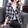 Shirt Women's Cotton Hooded Plaid Long Sleeve Shirt Top Loose Peplum Casual Long Sleeve Jacket Shirt