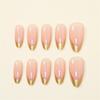 24PCS Fake Nails with Gold French Tip Glossy Finish for Women Fashion Parties Weddings