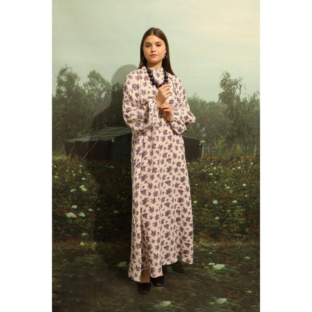 Floral Patterned Muslin Dress Black