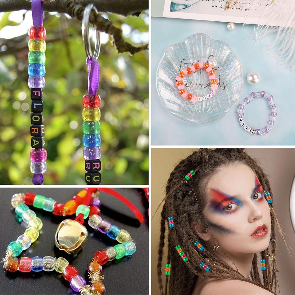 24 Colors Pony Beads BetterJonny Approximately 720 Pieces Alphabet Beads Acrylic Beads Barrel Beads Kit Colorful Bracelet String Necklace Earrings…