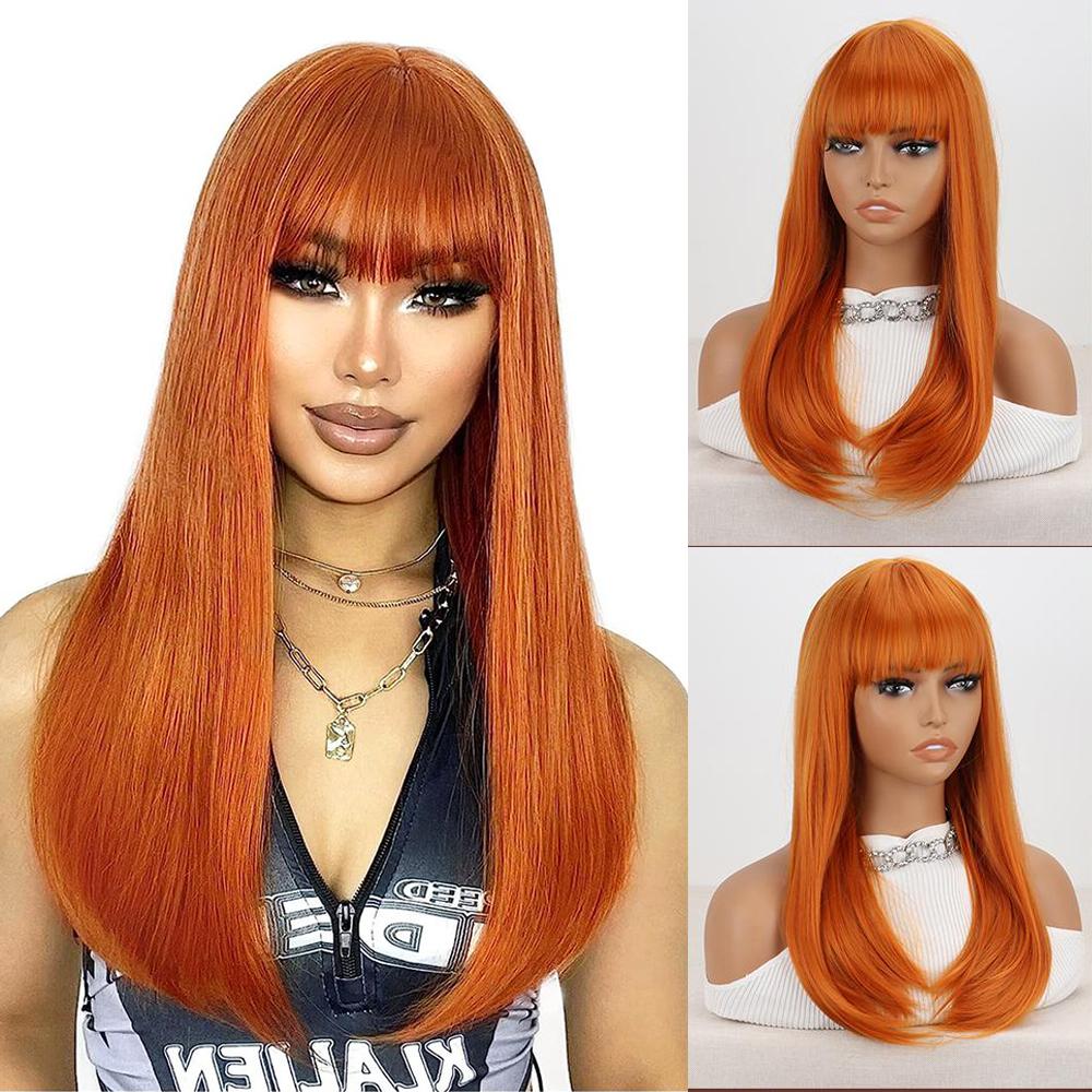 Синтетический длинный прямой зеленый парик с челкой, натуральный вид, термостойкий парик из волокна для женщин, ежедневное использование