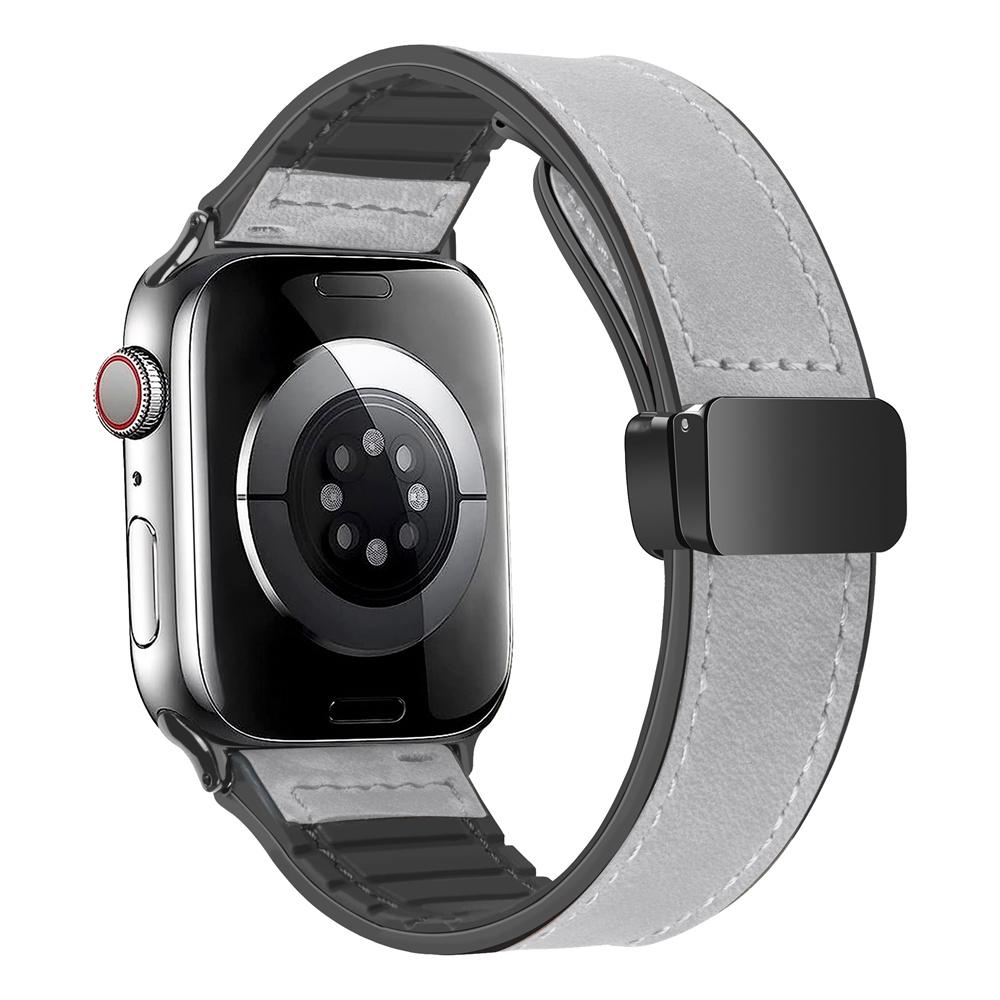 Кожаный+силиконовый ремешок для Apple Watch Band 49 мм 44 мм 45 мм 41 мм 46 мм 40 42 мм Магнитный браслет iwatch Series 10 9 8 SE 7 Ultra 2