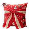 Holiday Home Decor Accessories Christmas Throw Pillow Cover, Cushion Cover with 3D Bow, Snowflake Print Sleeves Seasonal Farmhouse Case for