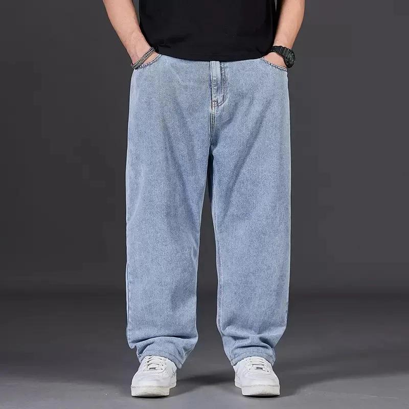 Men's Plus Size Autumn Loose Straight Wide-Leg Elastic Waist Jeans