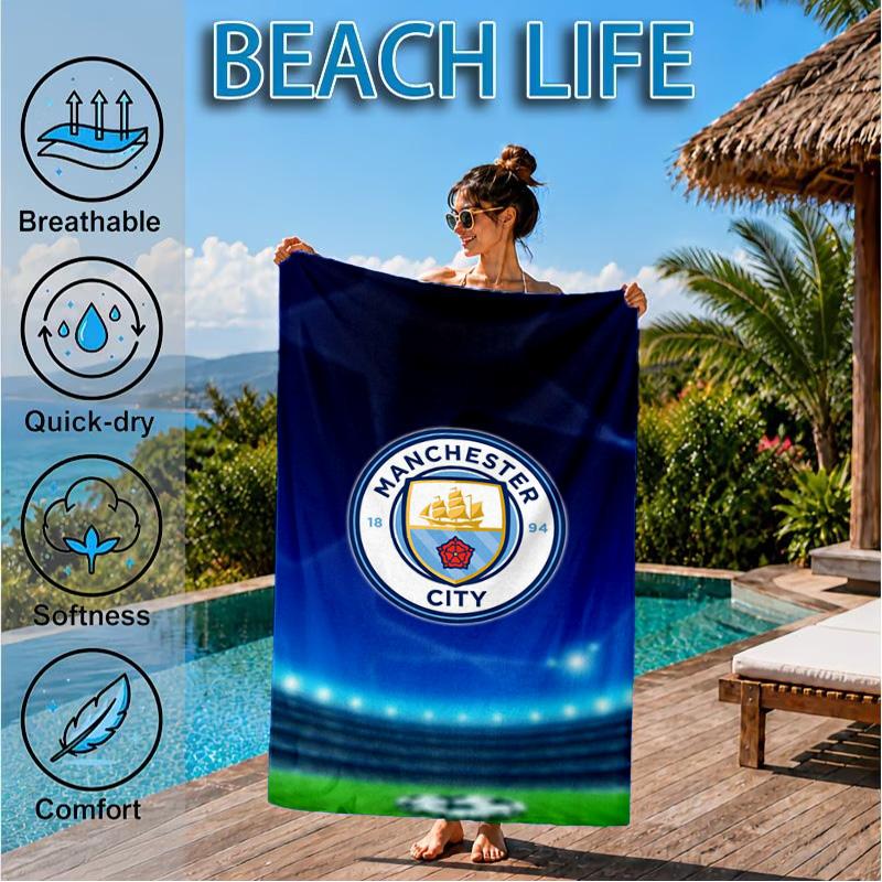 City Football Club Printed Microfiber Beach Towel, Soft And Absorbent, Quick-Dry, Ideal for Summer Travel, Beach Essential, Swimming Pool