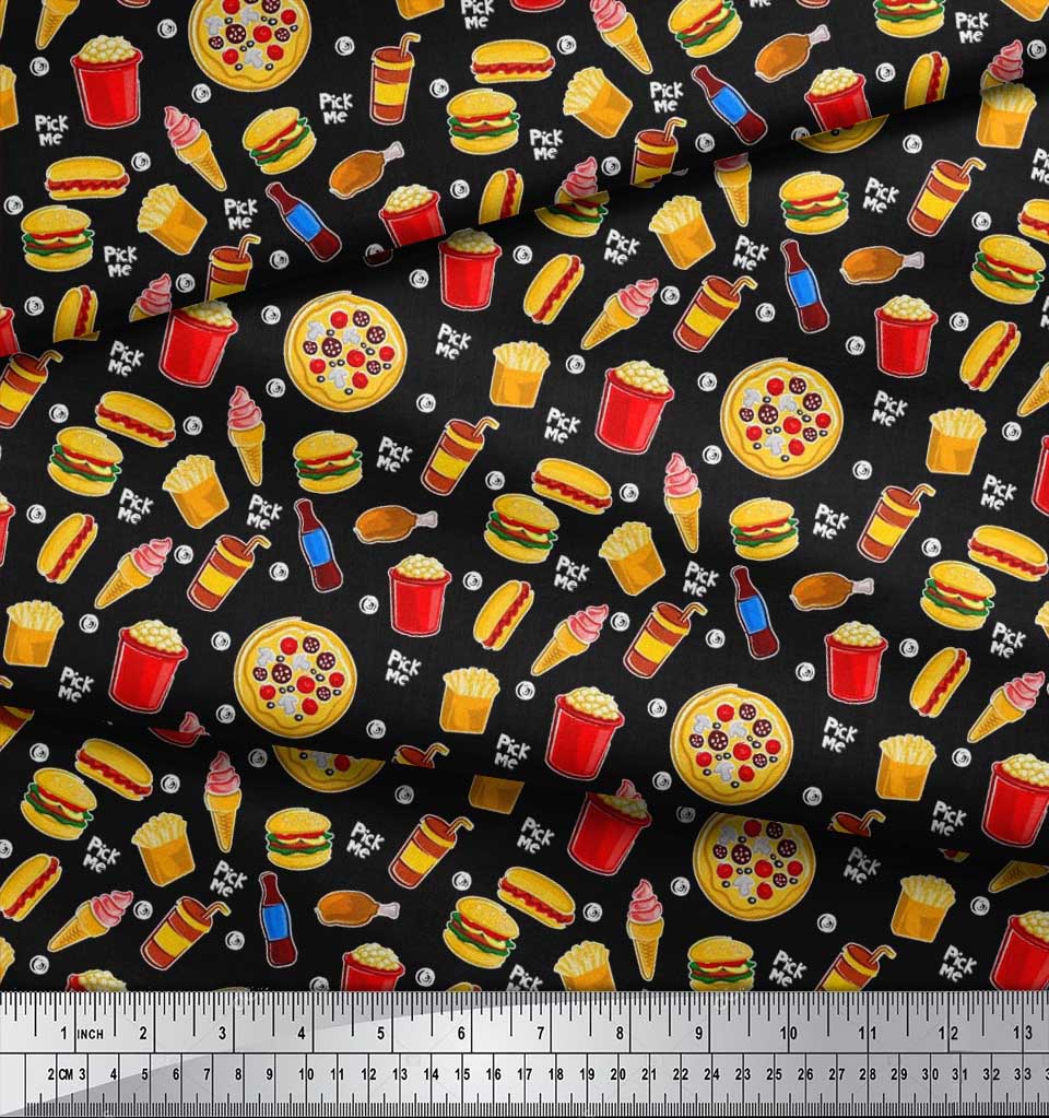 Soimoi Японская креп-сатиновая ткань, ткань с принтом для холодных напитков, пиццы и гамбургеров, 1 метр, 42 дюйма