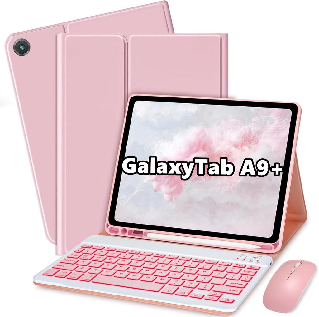 Чехол-клавиатура с подсветкой Bluetooth для Galaxy Tab A9+ 11 дюймов: Съемный, Защитный, Мягкая оболочка