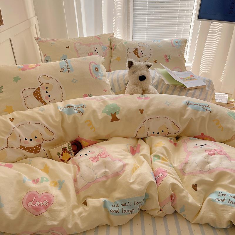 Комплект постельного белья из 100% чистого хлопка, четырехпредметный, приятный к коже, стиранный в воде, простыня, пододеяльник, комплект наволочек