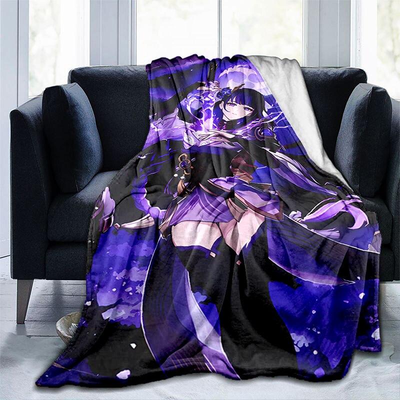 Мультяшное одеяло с принтом Genshin, фланелевое теплое мягкое плюшевое одеяло для дивана-кровати, милое плюшевое одеяло в стиле аниме