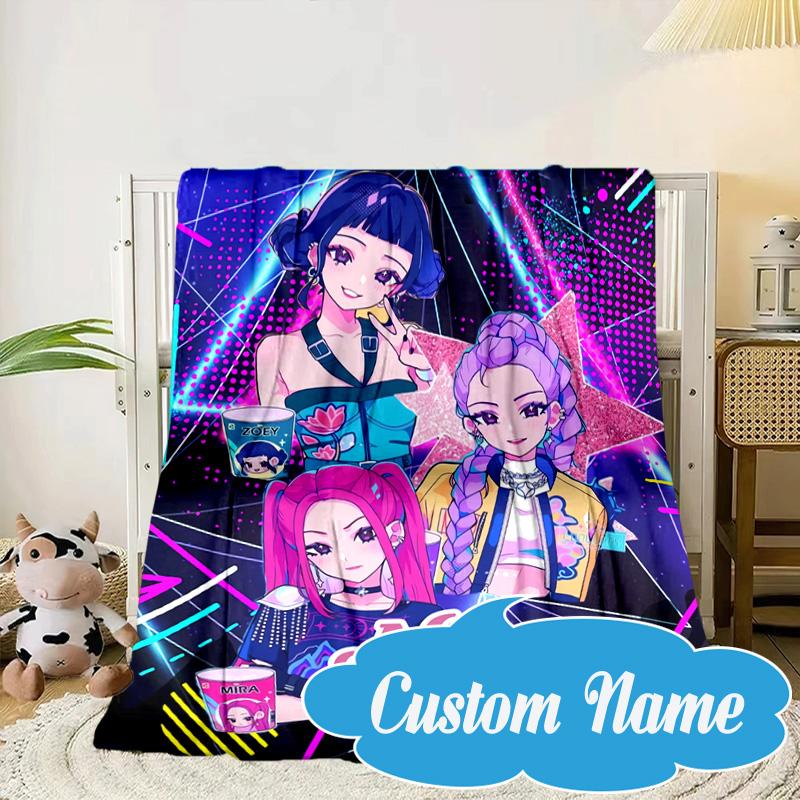 Custom Name KPop Cartoon Blanket bed sofa Blanket Flannel Blanket for Camping, Hiking, Picnic Essentials,gift for Fan family
