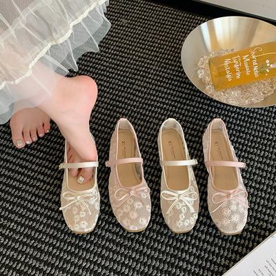 Мэри Джейн одинарная обувь женская нежная с мелким вырезом на плоской подошве лето 2025 новая юбка с бантом бини