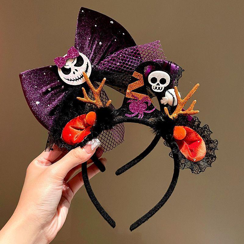 Halloween Witch Headband: Ghost Festival Dark Party Decoration with Skull, Pumpkin, and Funny Lace Bow Antlers Hair Accessories