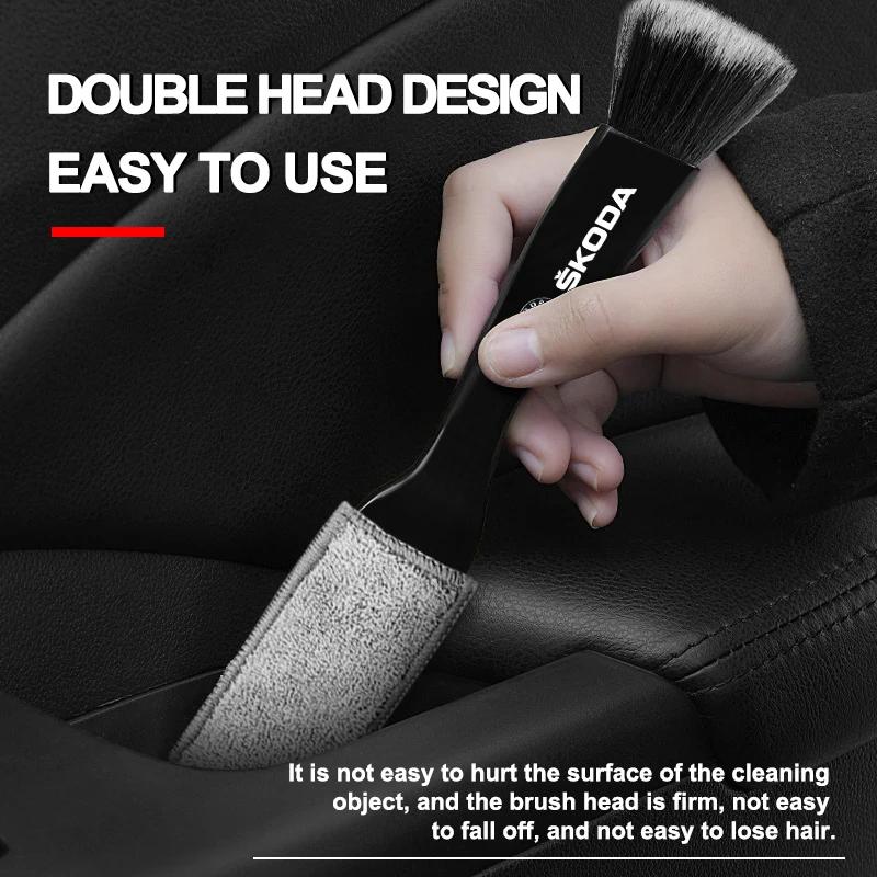 Car Interior Cleaning Soft Brush Tool Dust Remover Emblem For Skoda Fabia Superb Yeti Octavia Kodiaq Mk3 A4 A6 Auto Accessories  ZJ9