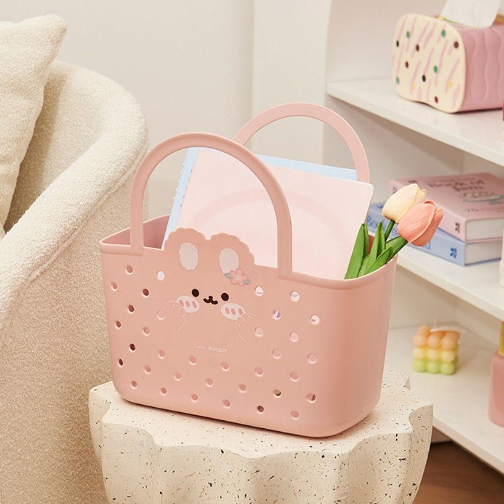 Soft Material Storage Basket Drainable Design Handheld Basket Bath Basket Dormitory Living