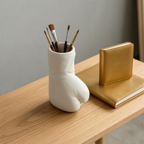 3D Printed Boxing Glove Pen Holder, Matte Desk Organizer with Stable Base, Hollow Large Capacity Slot for Pens Stationery, Creative Sports Decor Gift