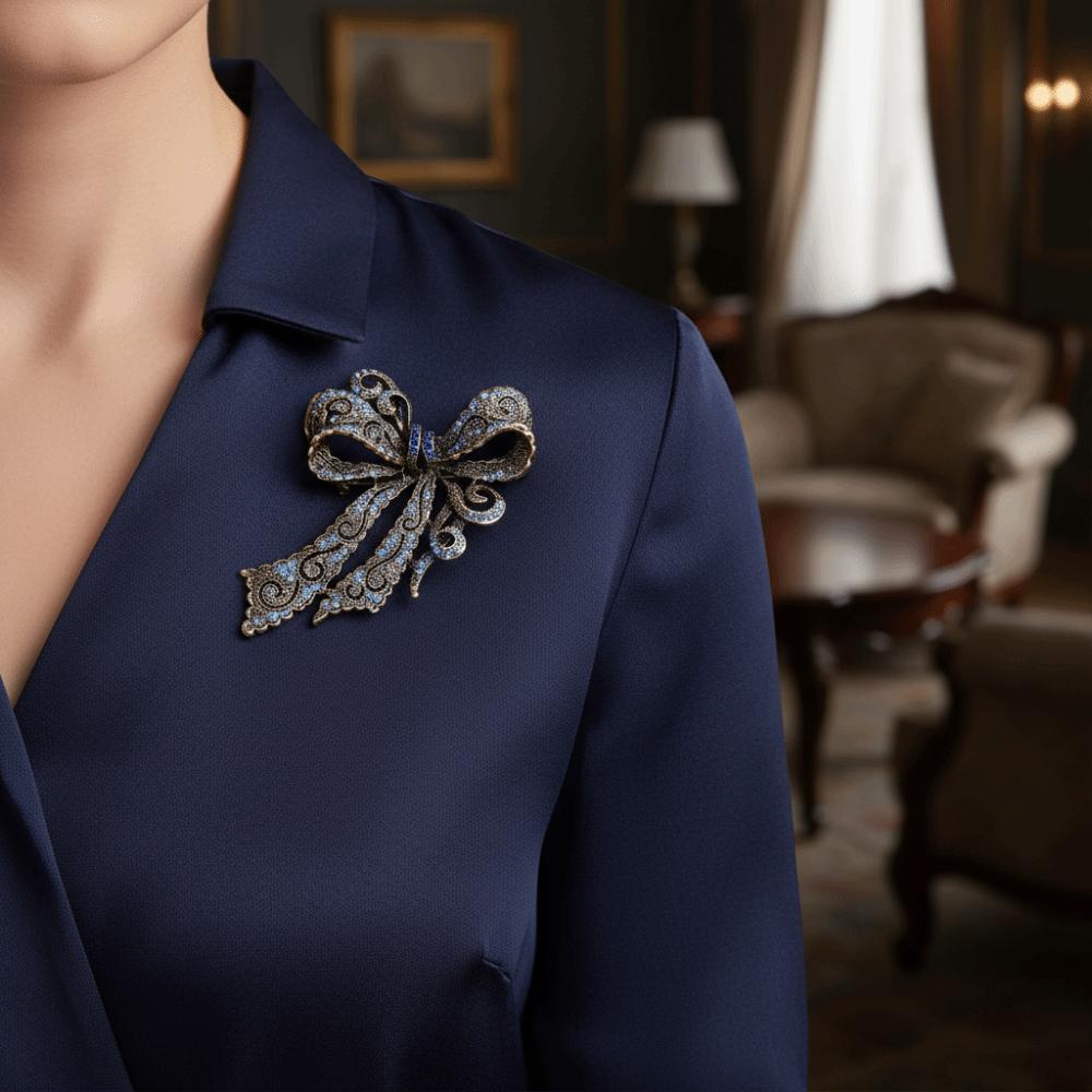 Jewelry Accessories Luxury Rhinestone Bow Brooch Trendy Jewelry Alloy Bowknot Pin Exquisite Retro Corsage Decoration Prom