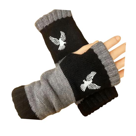 Вязаные женские перчатки без пальцев Теплые перчатки с милой вышивкой Контрастные по цвету Дышащие вязаные перчатки для сенсорного экрана, печати, письма