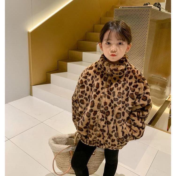 Fashion Girls Plush Coat Leopard Pattern Top Children Coats