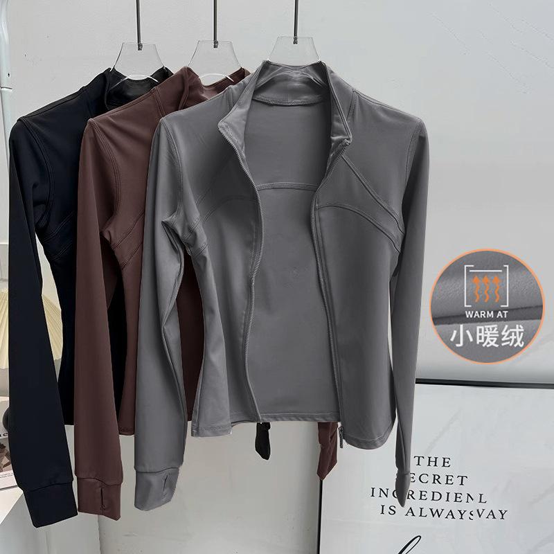 Thin velvet running training gym clothes jacket spring stand-up collar yoga clothes women's pulling hair tight and thin sports top