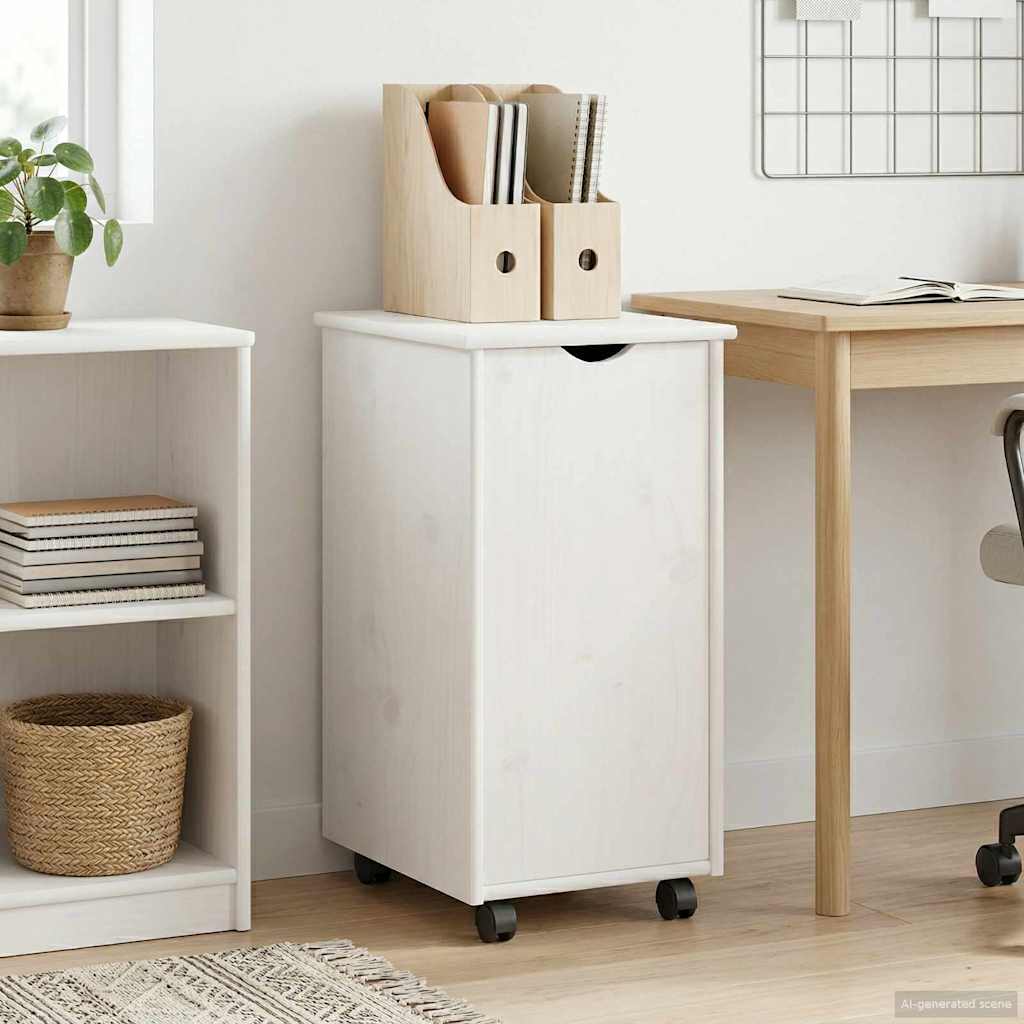 Rolling Cabinet with Wheels White 34 x 39 x 65.5 cm Solid Pine Wood