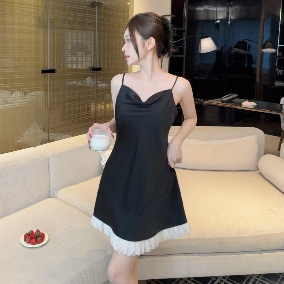 Summer new ice silk nightgown female sexy pure desire sweet princess style thin suspender nightgown loungewear two-piece set