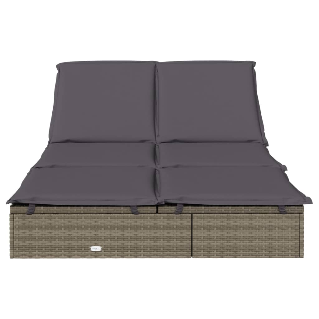 2 Person Sun Lounger with Cushions Grey Poly Rattan