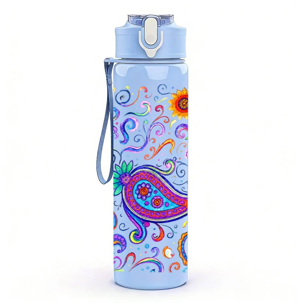 1PC Paisley Boho Mandala 750ml Color Plastic Sports Water Bottle Leakproof Flip Straw Lid Suitable for Sports Office Home Use