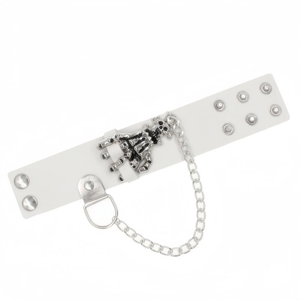 Solid Color PU Leather Bracelet Adjustable Wide Chain Bracelet Dark Style Skull Wristband Unisex