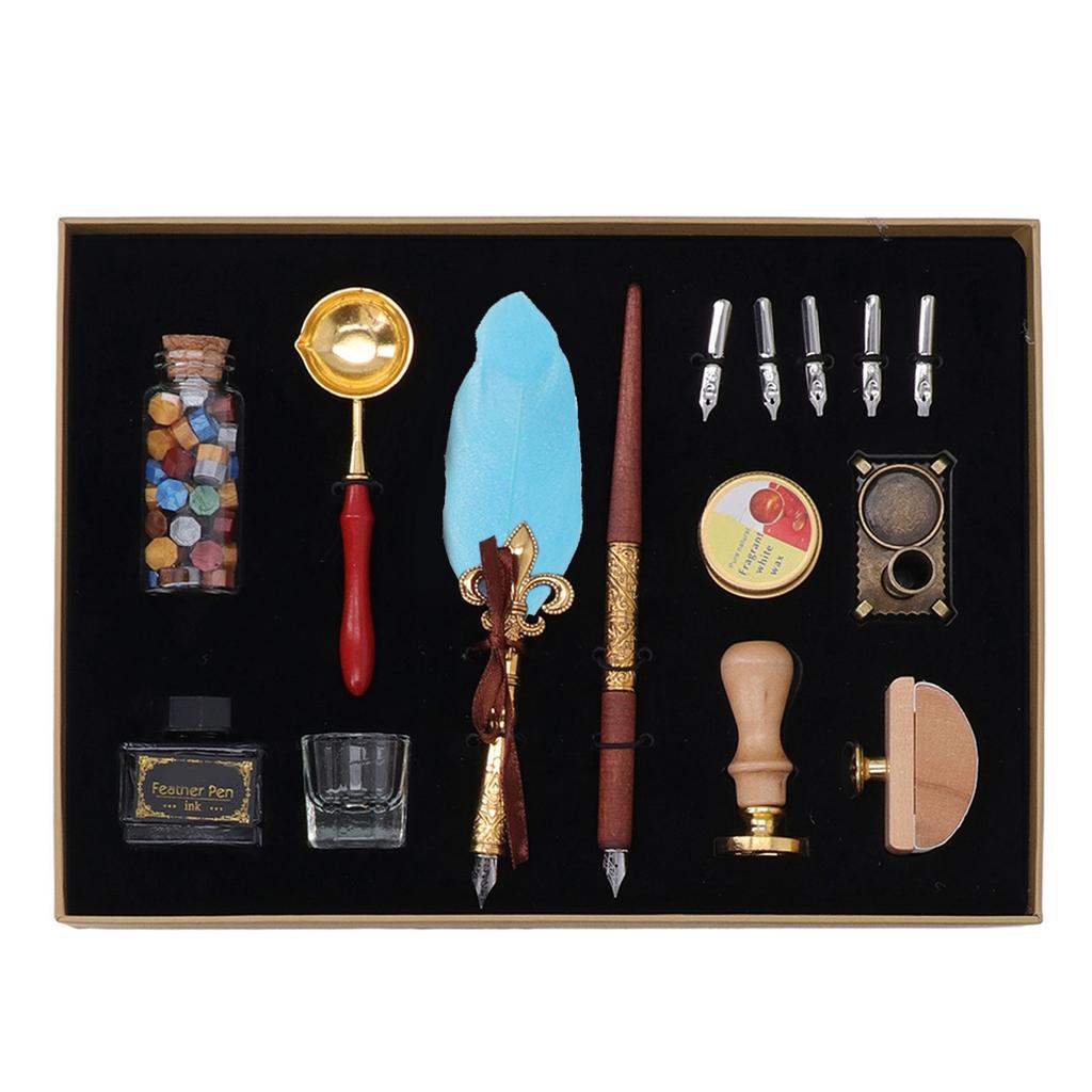 Набор ручек в европейском стиле, элегантный винтажный набор гусиных ручек с промокашкой и ложкой для плавления воска 5 шт.