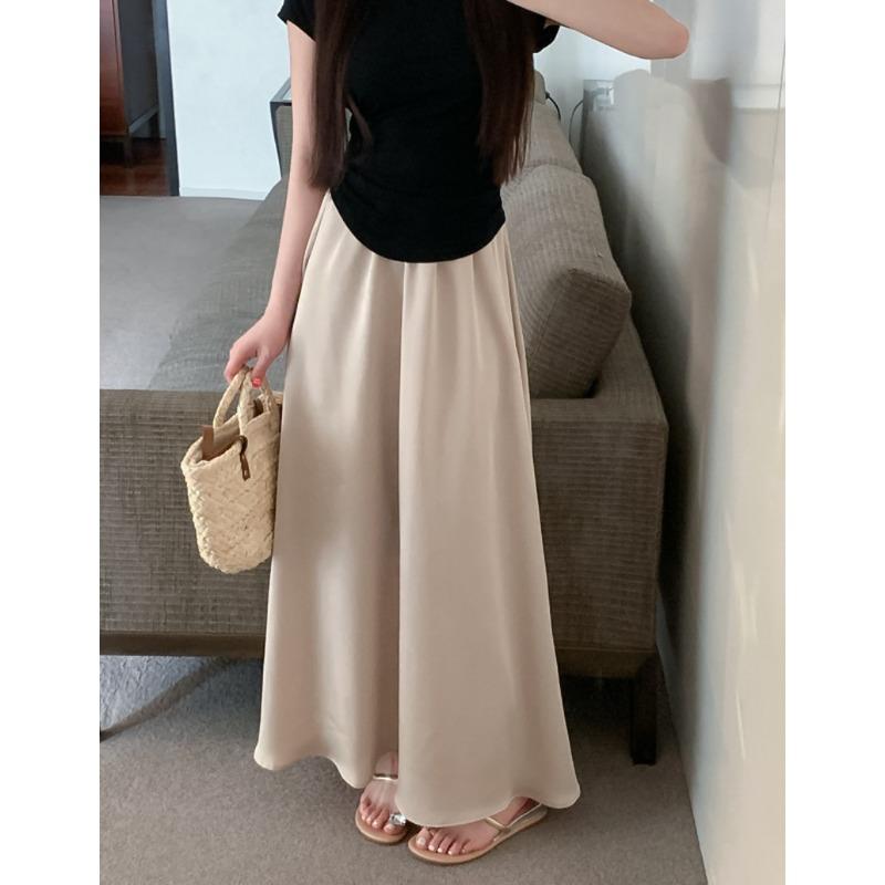 DX~~ Простой темперамент весной и летом, атласная юбка с драпировкой, высокая талия и узкая юбка.