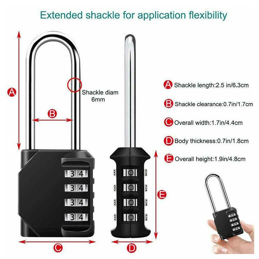Waterproof Suitcase Long Shackle Padlock 4 Digit Number Combination Lock Coded Lock Outdoor