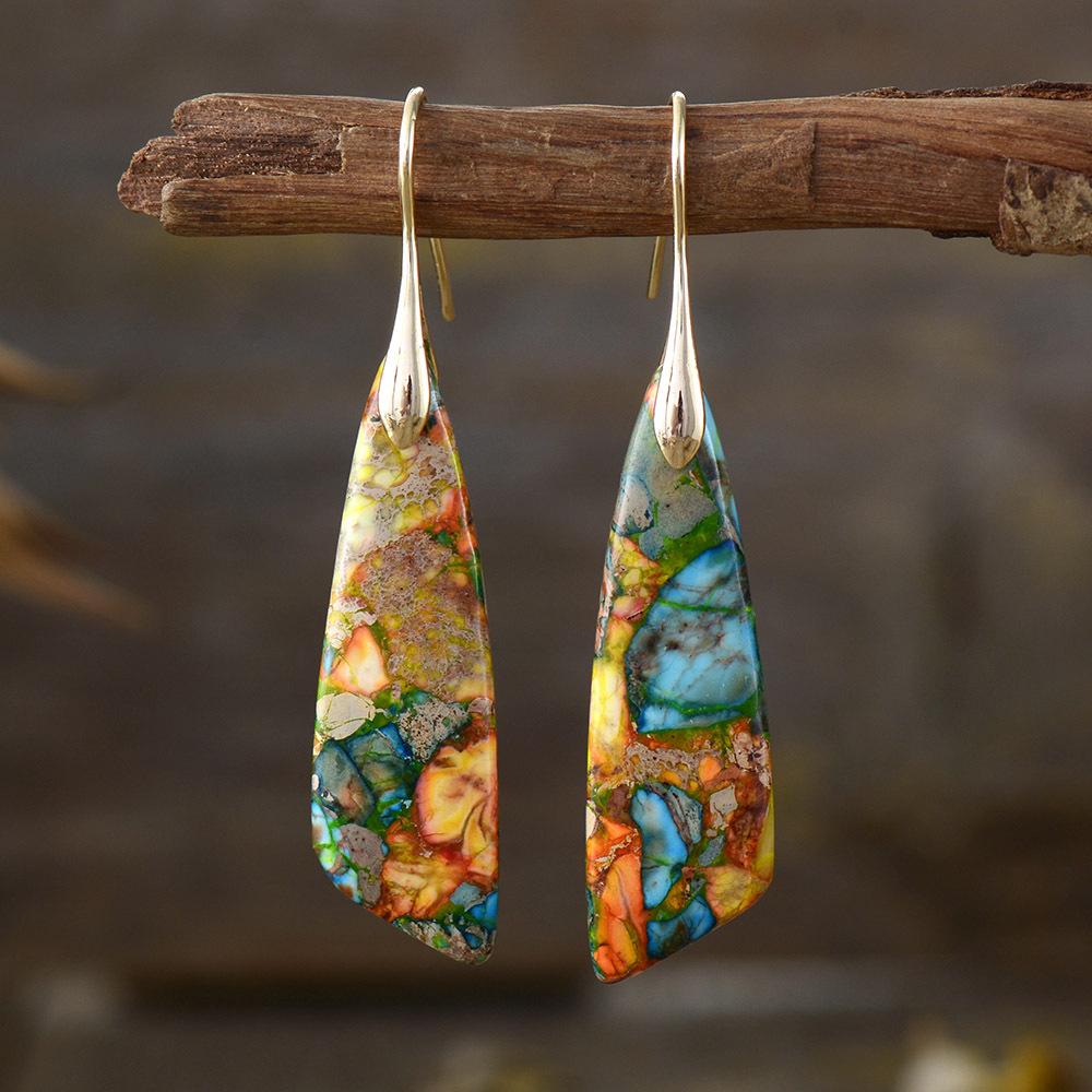 Bohemian Emperor Stone Geometric Pendant Earrings Natural Stone Jewelry